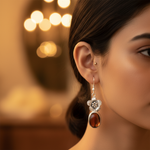 Load image into Gallery viewer, 925 Silver Flower Drop Earrings | Brown Stone | For Women