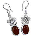 Load image into Gallery viewer, 925 Silver Flower Drop Earrings | Brown Stone | For Women