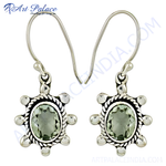Load image into Gallery viewer, 925 sterling silver dangle earrings with a green gemstone center for women