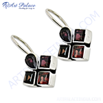 Load image into Gallery viewer, 925 sterling silver hook earrings with garnet gemstones in a square setting, perfect for everyday wear.