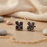 Load image into Gallery viewer, 925 Silver Garnet Earrings | Square Studs for Women