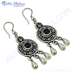 Load image into Gallery viewer, 925 sterling silver dangle earrings with black onyx gemstones, perfect for women's jewelry gifting