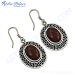 将图像加载到图库查看器中, 925 sterling silver drop earrings with oval brown gemstone center and ornate silver detailing
