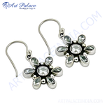 Load image into Gallery viewer, 925 sterling silver flower earrings featuring white gemstones, perfect for women.