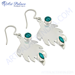 Load image into Gallery viewer, 925 sterling silver leaf earrings with turquoise gemstones, teal and silver dangle earrings.