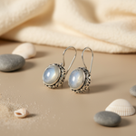 将图像加载到图库查看器中, 925 Silver Moonstone Earrings | Oval Stone Dangle Earrings