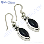 Load image into Gallery viewer, 925 sterling silver drop earrings with marquise-cut black onyx gemstones