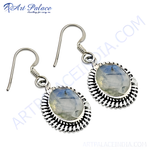Load image into Gallery viewer, 925 silver moonstone dangle earrings, featuring oval-shaped moonstone gemstones, with a hook closure.