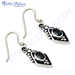 Load image into Gallery viewer, 925 sterling silver dangle earrings with oval black onyx gemstones, perfect for women.