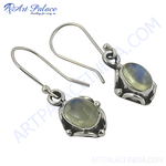 Load image into Gallery viewer, 925 sterling silver dangle earrings with oval moonstone gemstones and hook closures