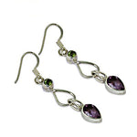 Load image into Gallery viewer, 925 Silver Peridot & Amethyst Drop Earrings for Women | Gift