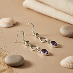 Load image into Gallery viewer, 925 Silver Peridot & Amethyst Drop Earrings for Women | Gift