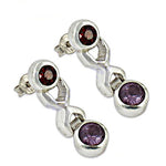 Load image into Gallery viewer, 925 Silver Garnet & Amethyst Drop Earrings for Women