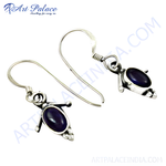 Load image into Gallery viewer, 925 sterling silver dangle earrings with oval lapis lazuli gemstones, blue color.