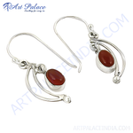 将图像加载到图库查看器中, Sterling silver dangle earrings with oval-shaped red carnelian gemstones.