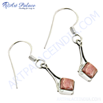 Load image into Gallery viewer, Sterling silver drop earrings with pink rhodochrosite gemstones, perfect for women.