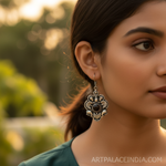 Load image into Gallery viewer, 925 Silver Garnet Drop Earrings for Women | Floral Design