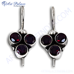 Load image into Gallery viewer, 925 sterling silver drop earrings with multiple round garnet gemstones in a cluster design