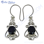 Load image into Gallery viewer, 925 sterling silver dangle earrings featuring oval black onyx gemstones, perfect for women's jewelry.