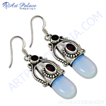 将图像加载到图库查看器中, 925 sterling silver dangle earrings with chalcedony and garnet gemstones, light blue and red color