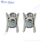 Load image into Gallery viewer, 925 sterling silver stud earrings with grey pearl gemstones, perfect for women's daily wear.