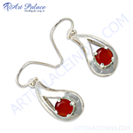 Load image into Gallery viewer, Sterling silver dangle earrings with teardrop design and red carnelian gemstone.