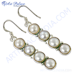 Load image into Gallery viewer, 925 sterling silver drop earrings with white pearls, elegant women's jewelry.