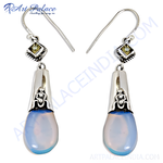 Load image into Gallery viewer, 925 sterling silver dangle earrings with moonstone teardrop gemstones, a light blue color, perfect for women