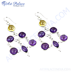 Load image into Gallery viewer, 925 sterling silver drop earrings with amethyst gemstones, showcasing purple stones and elegant design.
