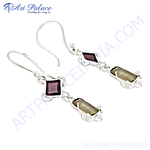 Load image into Gallery viewer, 925 sterling silver drop earrings featuring a square garnet gemstone and long gemstone drops.