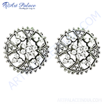 将图像加载到图库查看器中, Silver stud earrings with round design and sparkling cubic zirconia stones