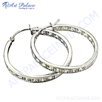 将图像加载到图库查看器中, Silver hoop earrings with sparkling clear cubic zirconia stones. Elegant and stylish earrings for women.