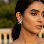 Load image into Gallery viewer, Silver Angel Stud Earrings with Red Gemstone | Women's Jewelry