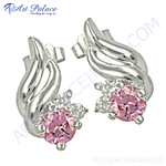 Load image into Gallery viewer, 925 sterling silver stud earrings with a pink gemstone center
