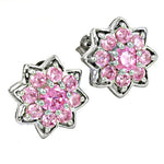 Load image into Gallery viewer, Pink Sapphire Flower Stud Earrings in Sterling Silver | For Women