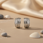 Load image into Gallery viewer, Silver Baguette Cut Cubic Zirconia Hoop Earrings for Women