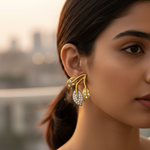 Load image into Gallery viewer, Gold & Silver Leaf Stud Earrings with CZ for Women | Art Palace