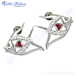 Load image into Gallery viewer, Sterling silver fish stud earrings featuring a vibrant ruby gemstone, perfect for women.