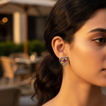 将图像加载到图库查看器中, Silver Heart Stud Earrings with Ruby & Yellow Gemstones