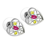 Load image into Gallery viewer, Silver Heart Stud Earrings with Ruby & Yellow Gemstones