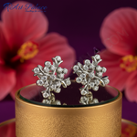 将图像加载到图库查看器中, 女士银色钻石簇镶耳钉 | 花卉设计