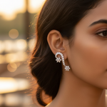 Load image into Gallery viewer, Silver Crystal Floral Drop Earrings for Women | Party Jewelry