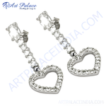 Load image into Gallery viewer, 925 sterling silver drop earrings featuring heart-shaped design with sparkling cubic zirconia stones.