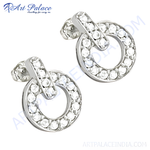 将图像加载到图库查看器中, 925 sterling silver stud earrings with sparkling cubic zirconia stones in a circle design.