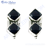 Load image into Gallery viewer, 925 sterling silver earrings with two black onyx stones, perfect for elegant daily wear.