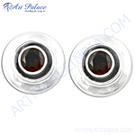 Load image into Gallery viewer, 925 sterling silver stud earrings with a round red garnet gemstone center