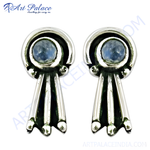 Load image into Gallery viewer, 925 sterling silver stud earrings with a blue moonstone center stone, perfect for women's daily wear