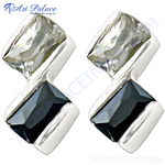 将图像加载到图库查看器中, 925 sterling silver stud earrings with clear and black cubic zirconia gemstones.