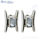 Load image into Gallery viewer, 925 sterling silver stud earrings featuring rectangular mother of pearl gemstones, suitable for women.