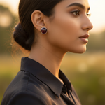 Load image into Gallery viewer, Silver Garnet Stud Earrings | Round Gemstone Earrings for Women